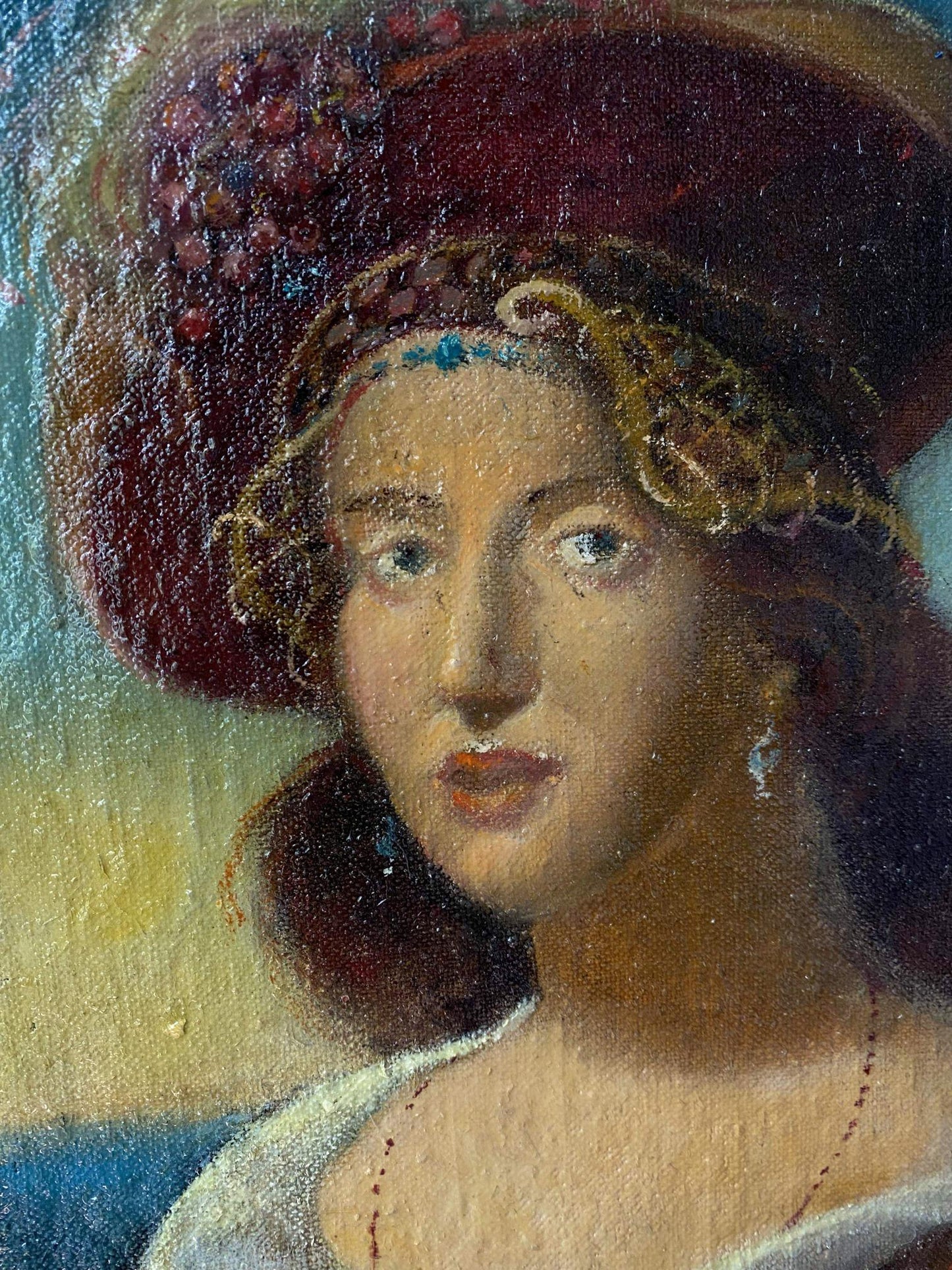 Oil painting portrait by Litvinov Oleg Arkad’yevich of woman in red beaded hat
