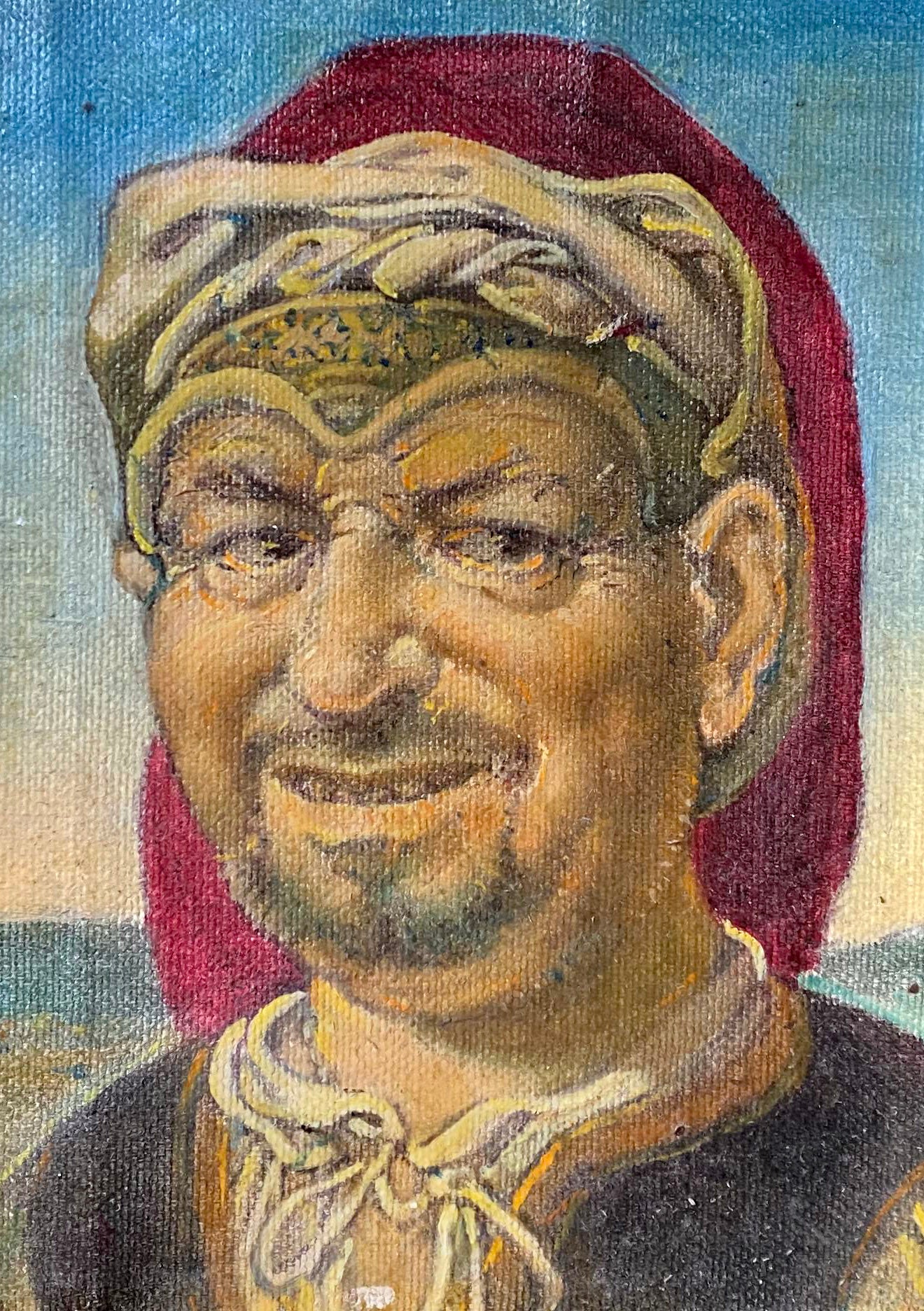 Oil painting portrait of man in red turban by Litvinov Oleg Arkadyevich