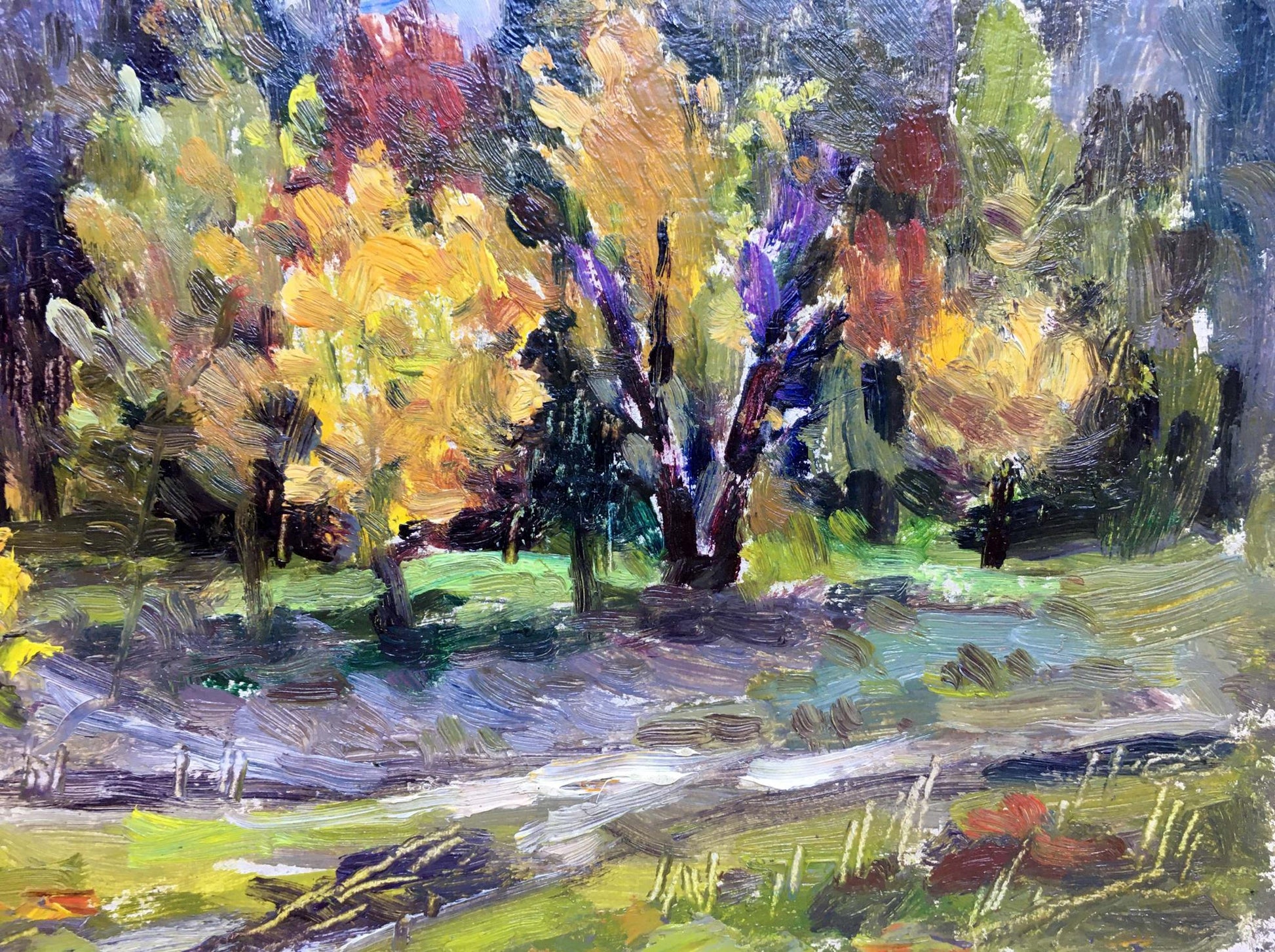 Vibrant impressionist oil painting Golden autumn by Popov I. A
