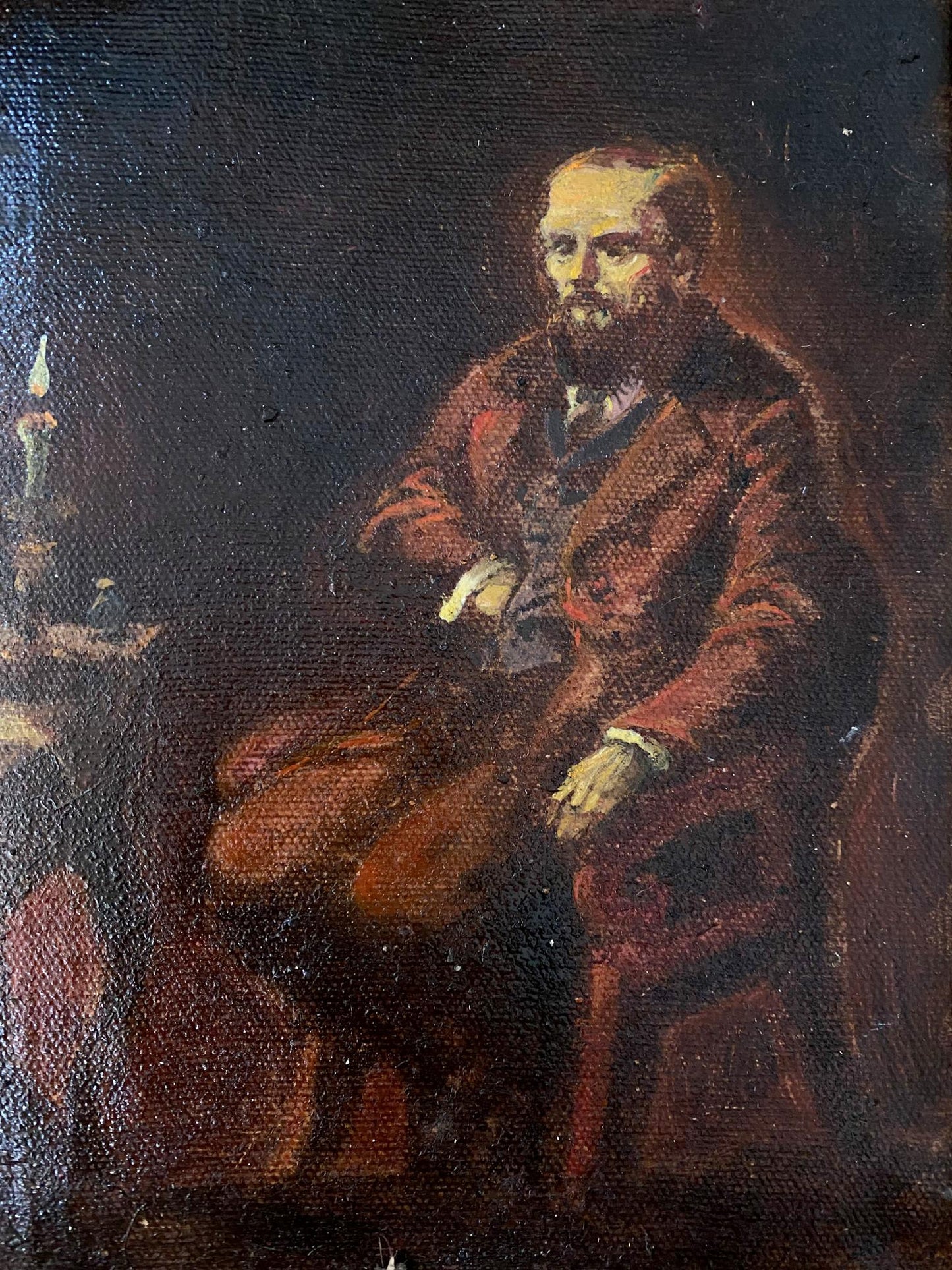 Oil painting of Dostoevsky at the table by Litvinov Oleg Arkad’yevich
