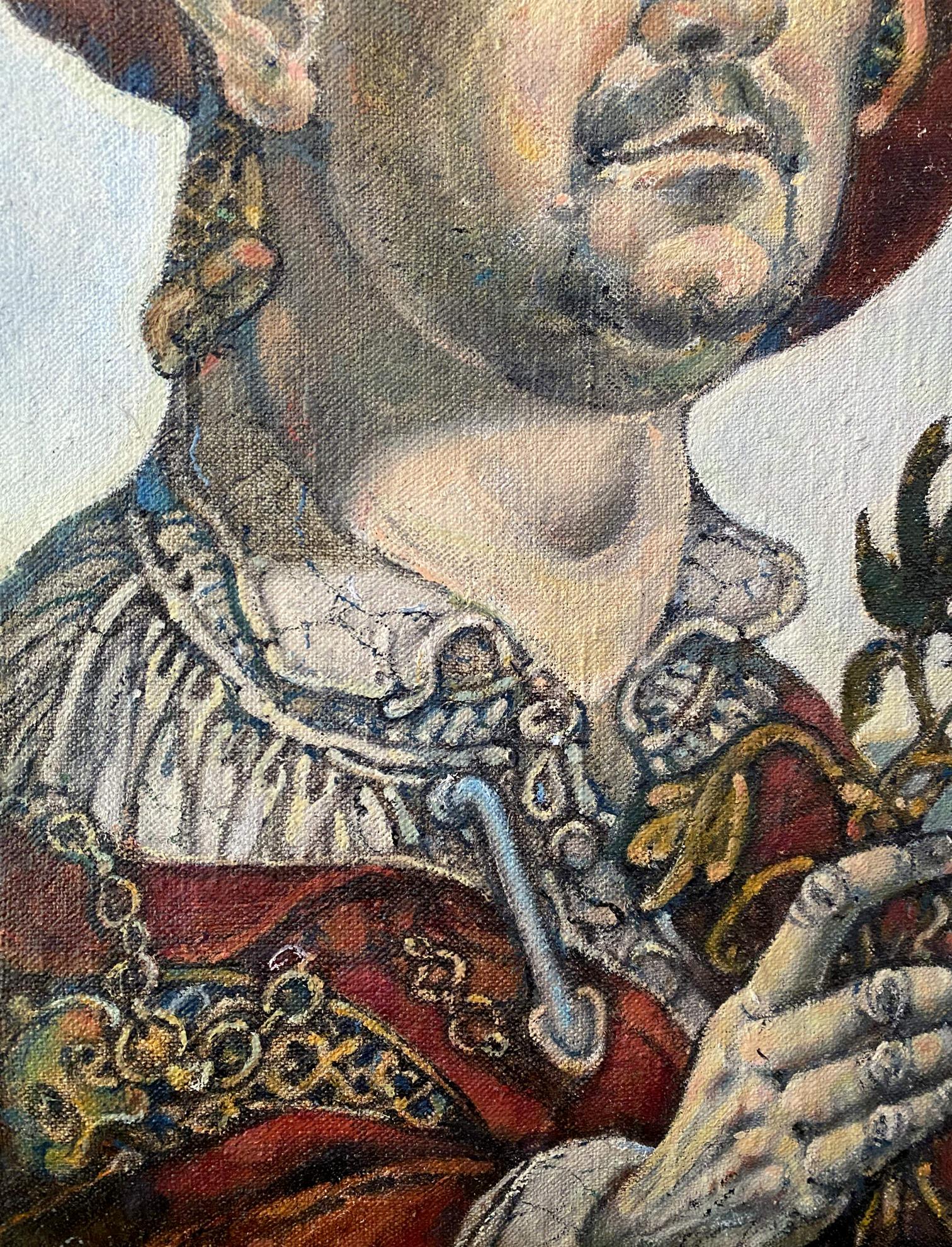 Oil painting self-portrait by Litvinov Oleg Arkad’yevich, ornate red velvet attire