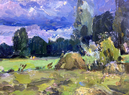 Oil painting Before the Rain by Popov I.A. with vibrant impressionist landscape