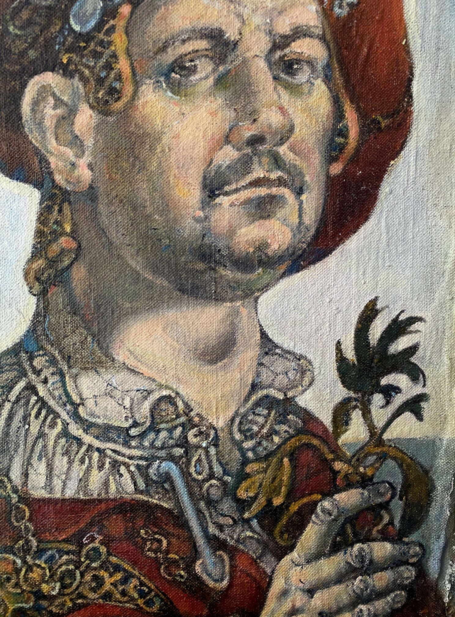 Oil painting self-portrait by Litvinov Oleg Arkad’yevich, ornate red gold attire