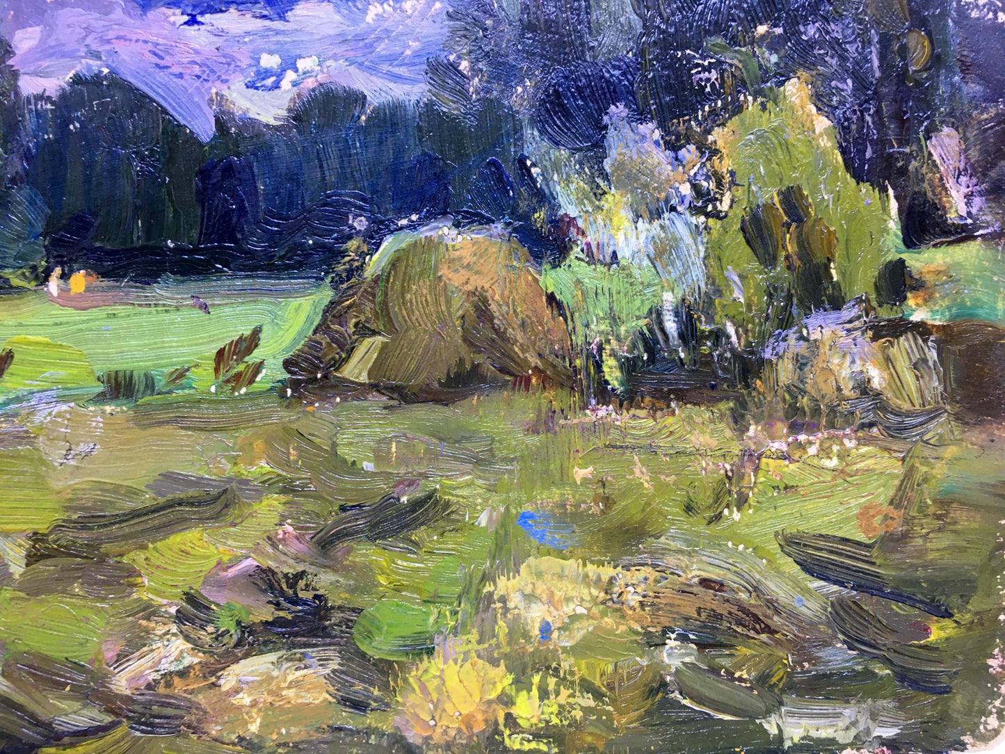 Oil painting Before the rain by Popov I. A. textured impressionist landscape