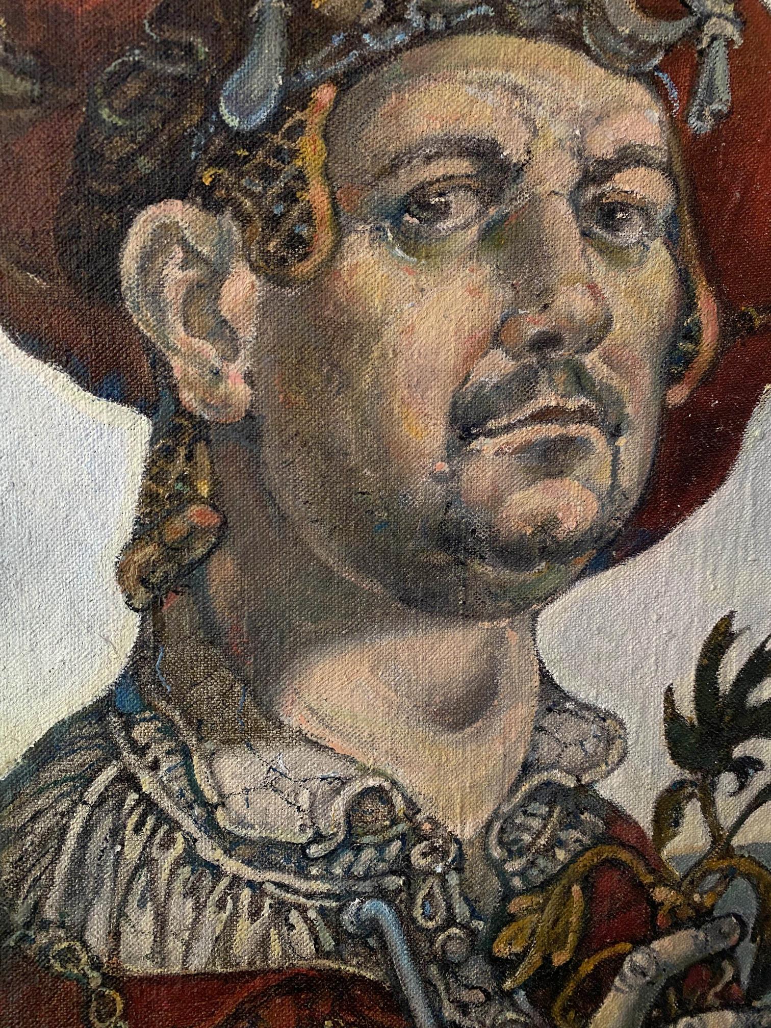 Oil painting self-portrait by Litvinov Oleg Arkad’yevich, man in ornate crown