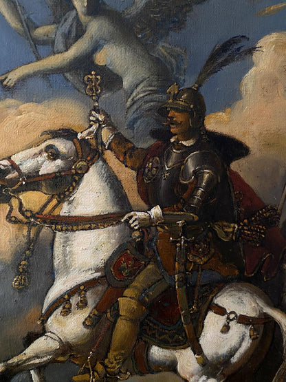Oil painting by Pototsky Litvinov Oleg Arkadyevich: knight in ornate armor on white horse