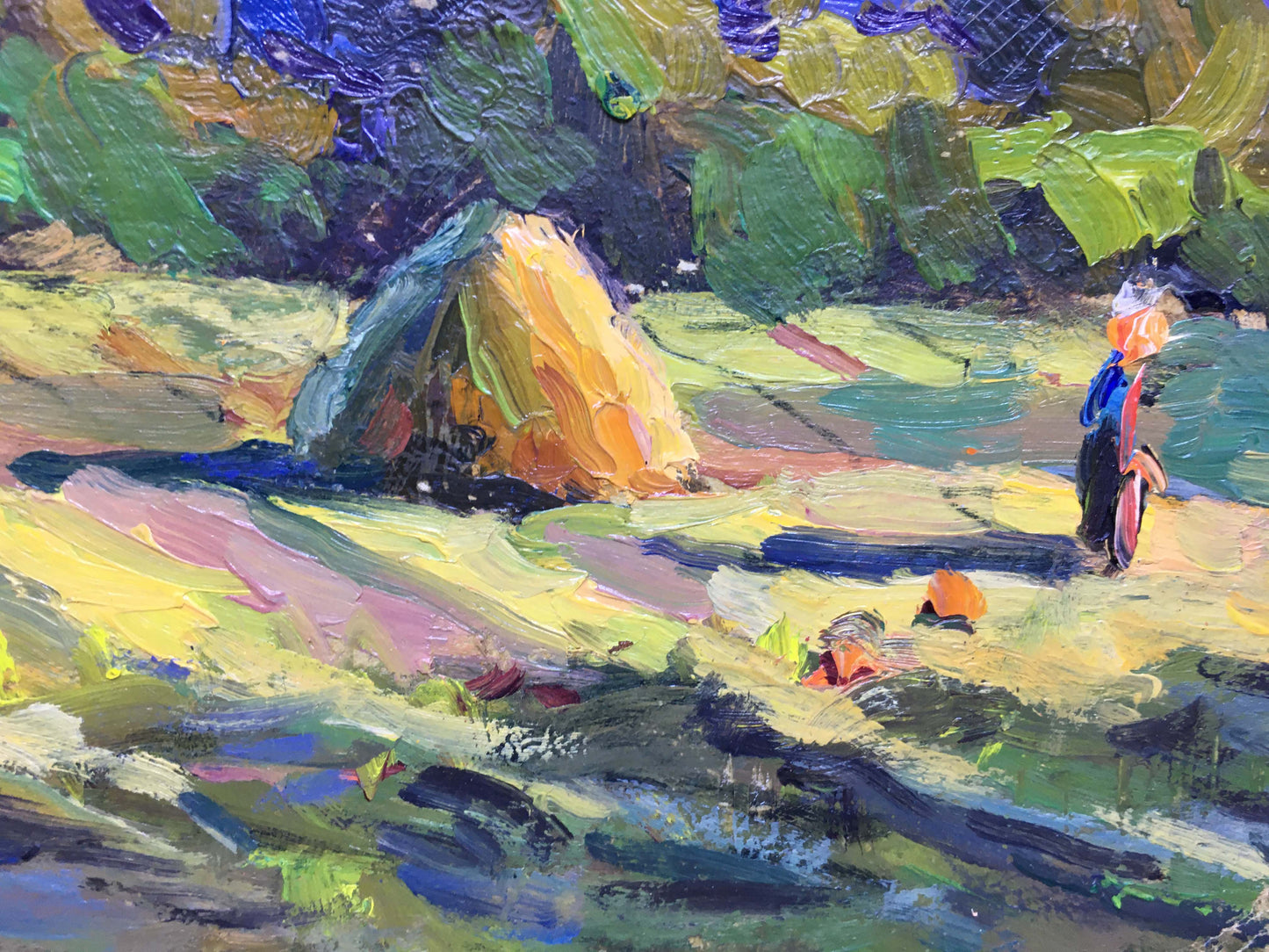 Vibrant impressionist oil painting Haystacks Popov I.A. with textured haystack