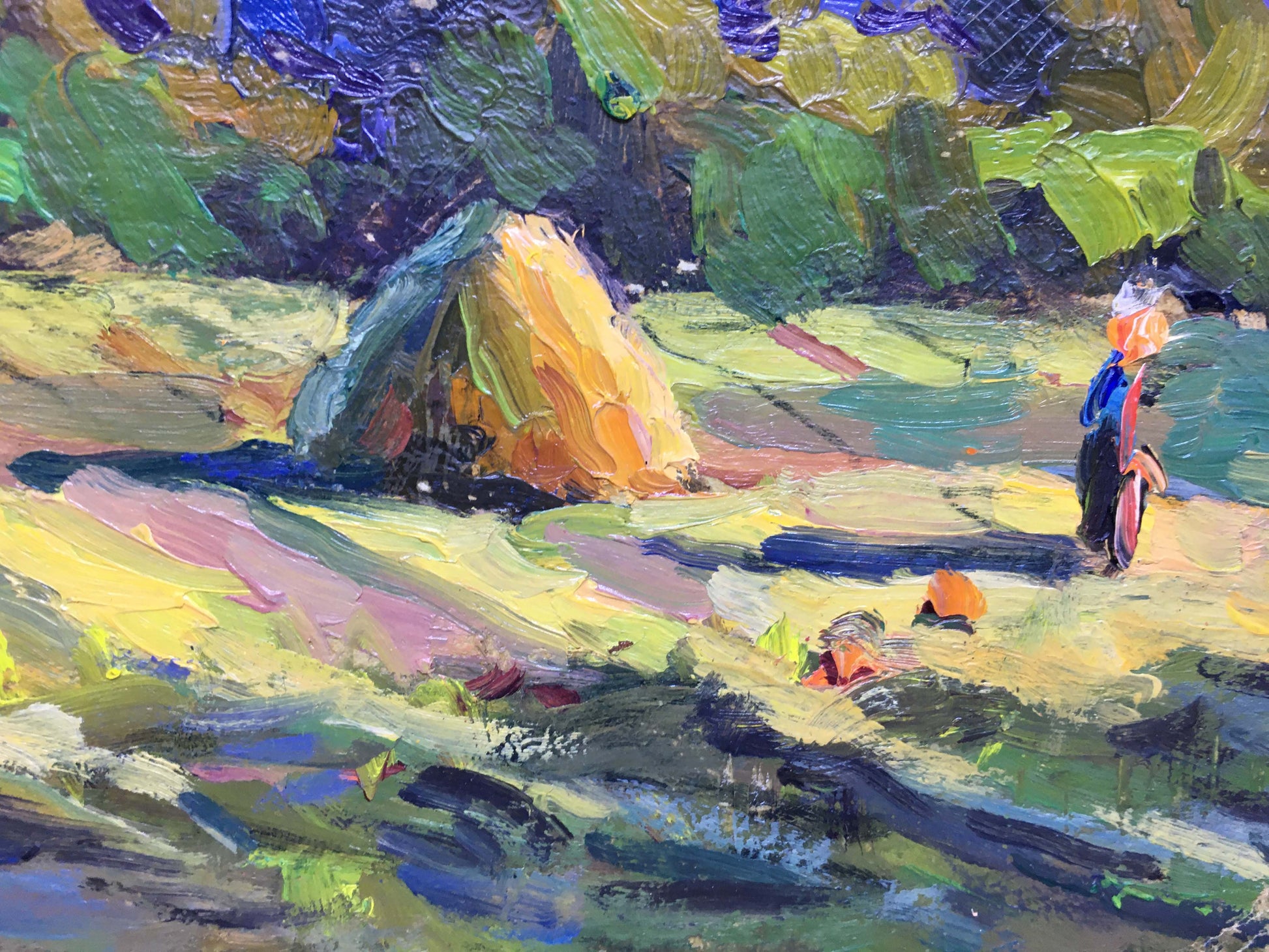 Vibrant impressionist oil painting Haystacks Popov I.A. with textured haystack