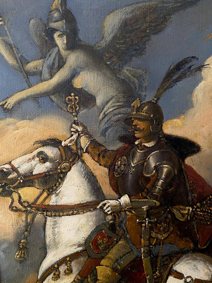Oil painting by Pototsky Litvinov Oleg Arkadyevich: knight in ornate armor on white horse