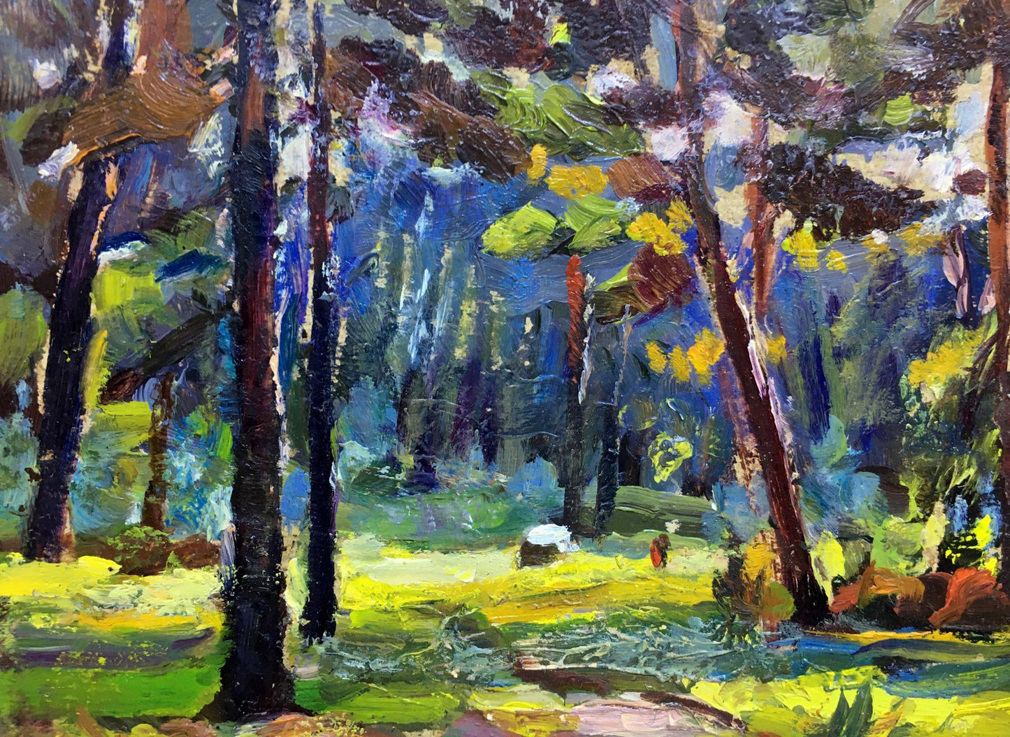 Vibrant impressionist oil painting Walk in the Woods by Popov I. A