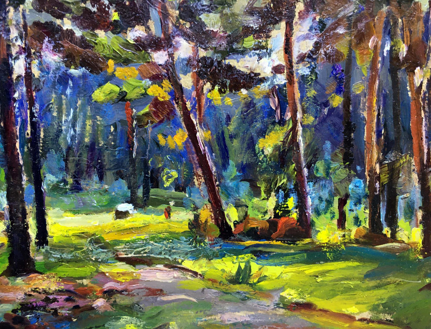 Vibrant impressionist oil painting Walk in the woods by Popov I. A