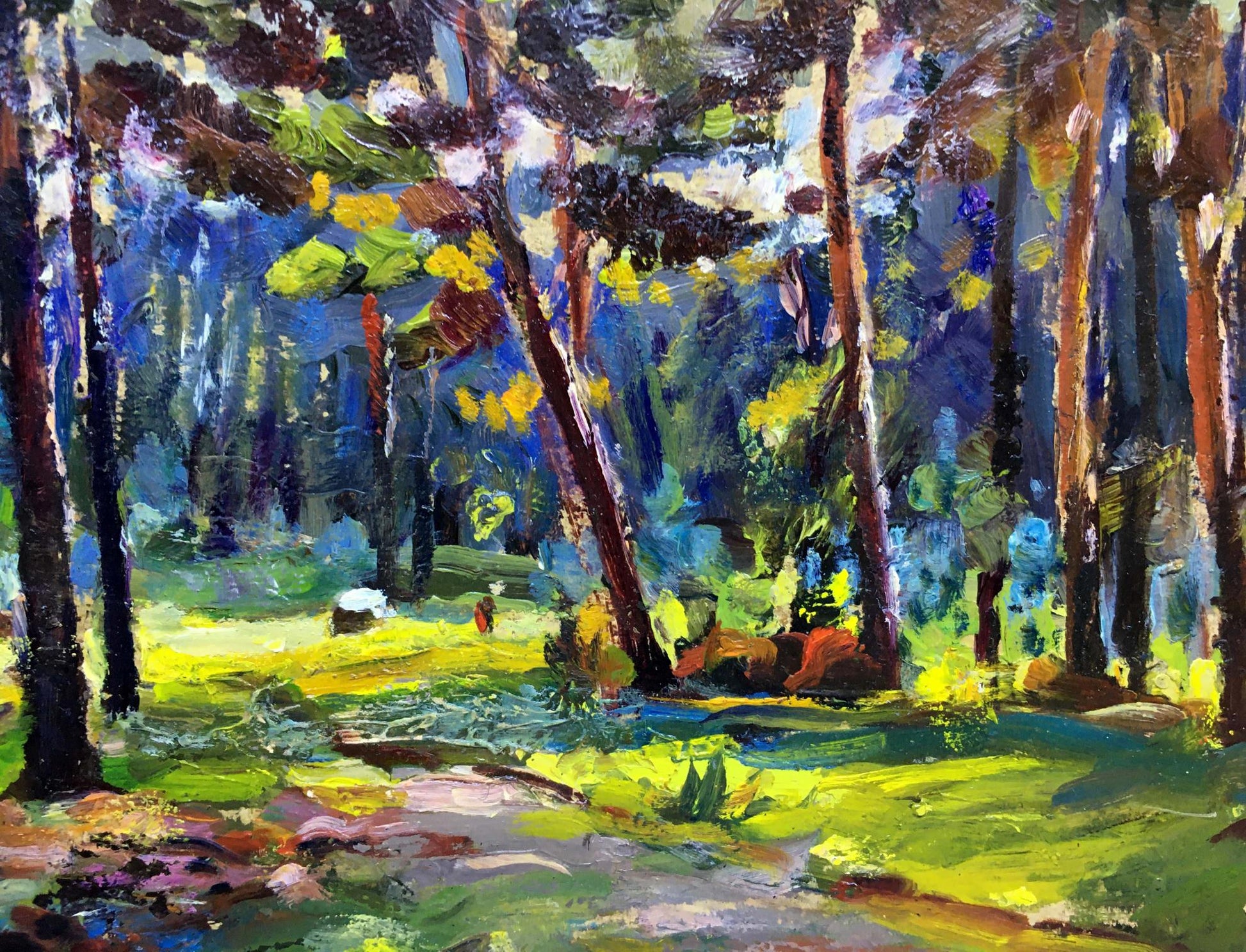 Vibrant impressionist oil painting Walk in the woods by Popov I. A