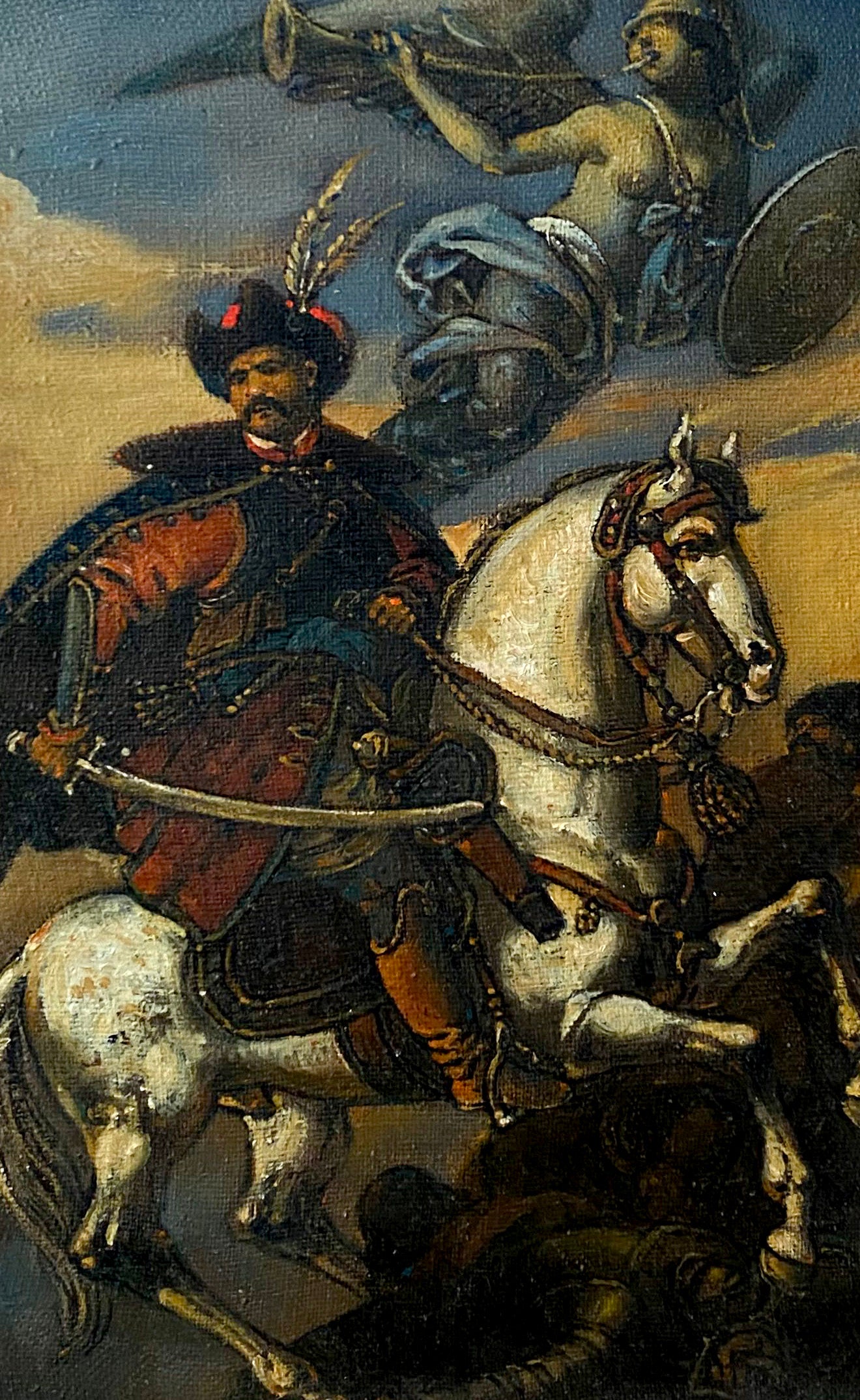 Oil painting of Ivan Bohun by Oleg Arkad’yevich Litvinov: soldier on white horse