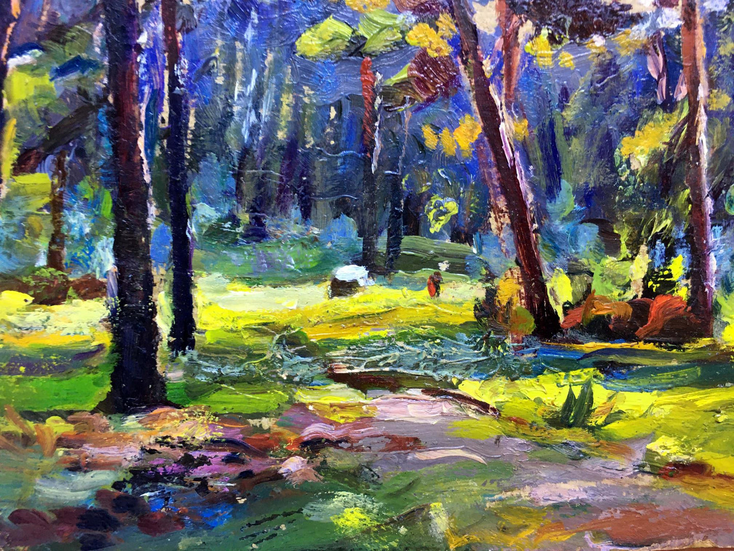 Vibrant impressionist oil painting Walk in the woods by Popov I. A