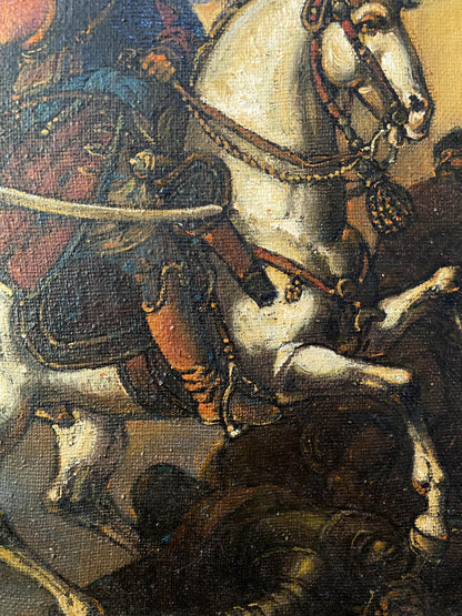 Oil painting of white horse with bridle and saddle by Ivan Bohun Litvinov Oleg Arkadyevich