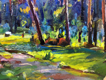 Vibrant impressionist oil painting Walk in the woods by Popov I. A