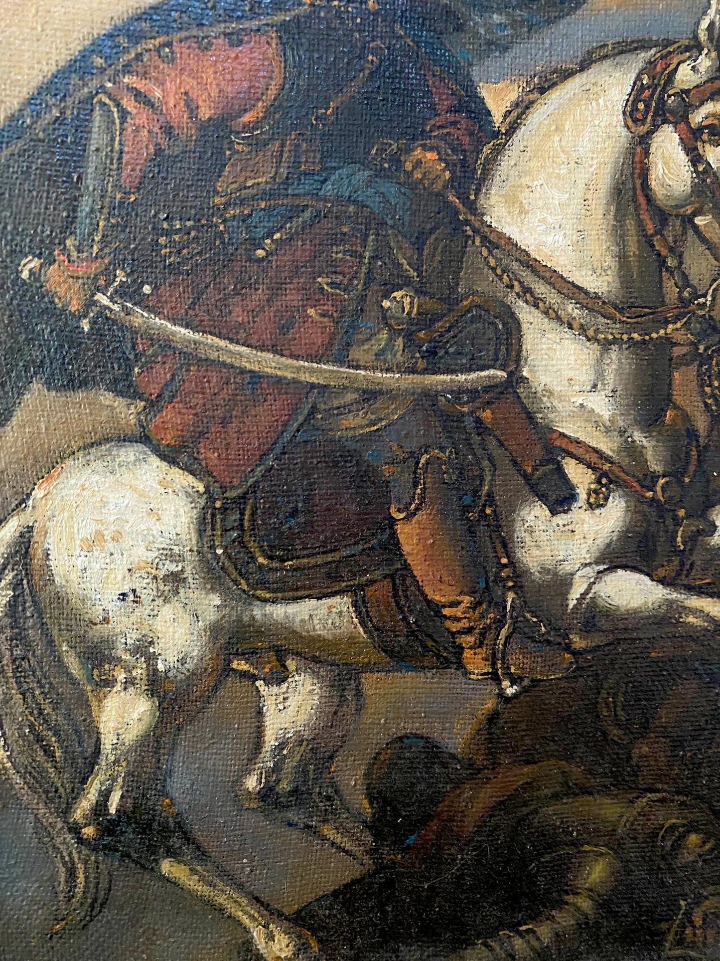Oil painting of Ivan Bohun by Oleg Arkad’yevich Litvinov: mounted warrior on white horse