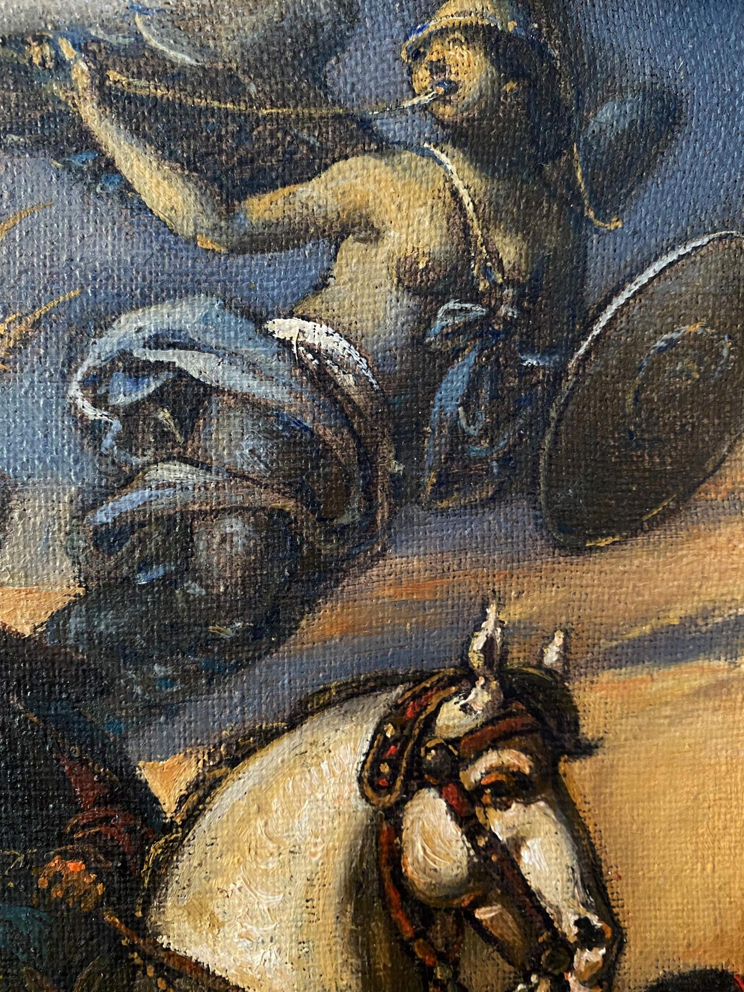 Oil painting of muscular nude warrior Ivan Bohun on white horse by Oleg Arkad’yevich Litvinov