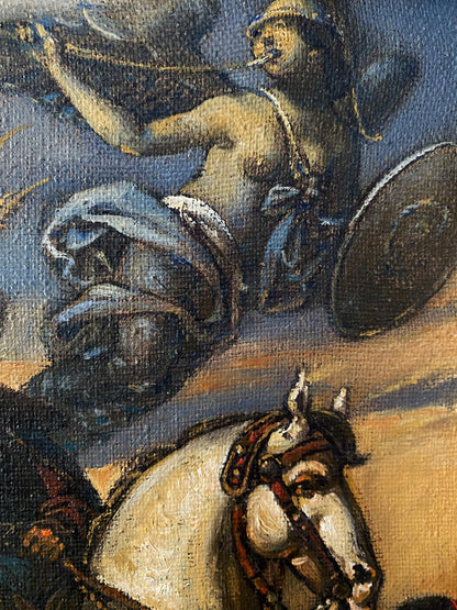 Oil painting of muscular nude warrior Ivan Bohun on white horse by Oleg Arkad’yevich Litvinov