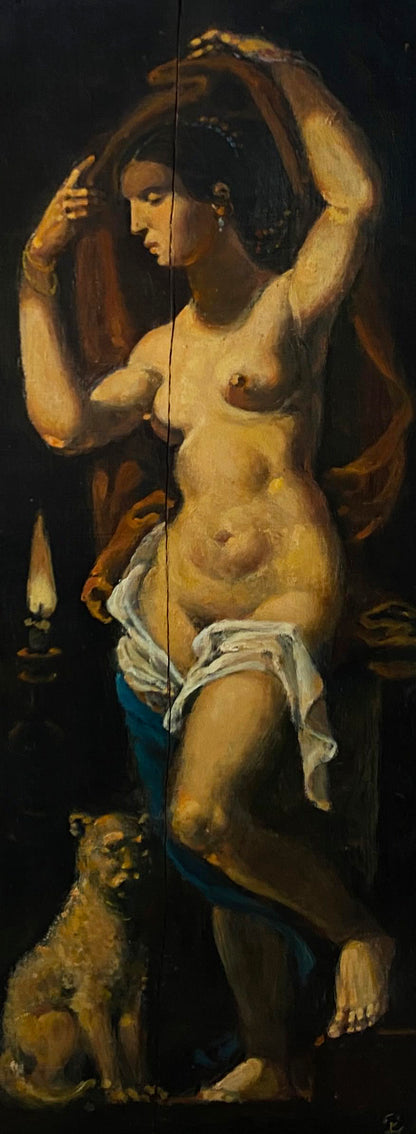 Oil painting by Litvinov Oleg Arkad’yevich: nude woman with lion