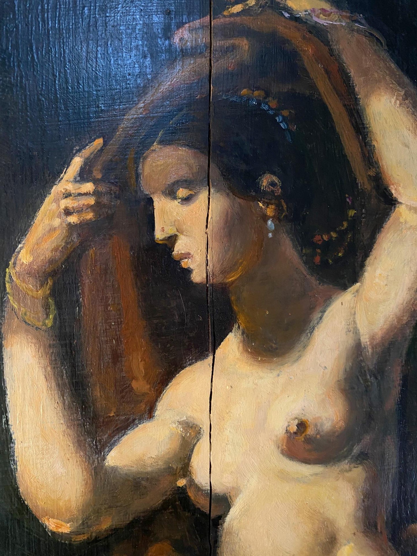 Oil painting by Litvinov Oleg Arkad’yevich: nude woman in gold jewelry