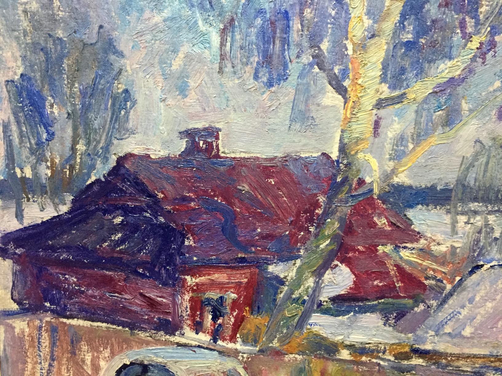 Oil painting Blue day by Petrashevsky Stanislav Vasilievich: red-roofed house