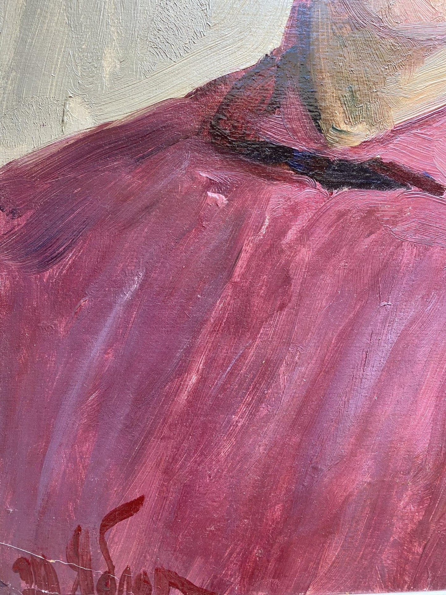 Oil painting of Moms eyes by Tatiana Nilovna Yablonskaya, vibrant pink garment