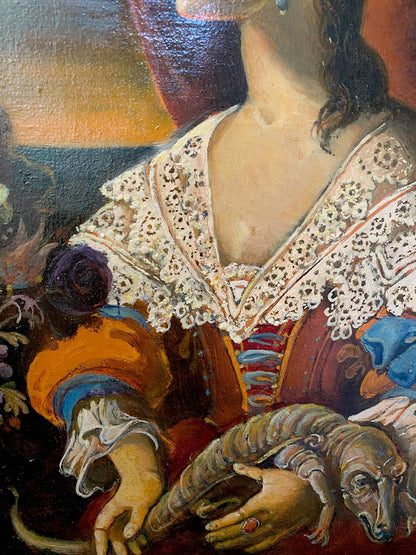 Oil painting portrait of noble girl in ornate cream lace collar by Oleg Litvinov