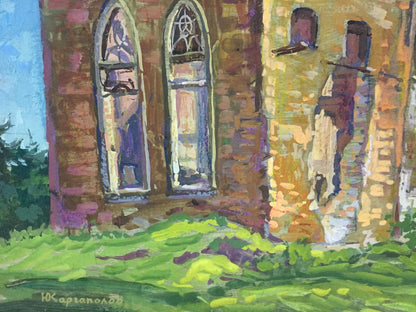 Vibrant impressionist oil painting of Lipki village church by Karganolov