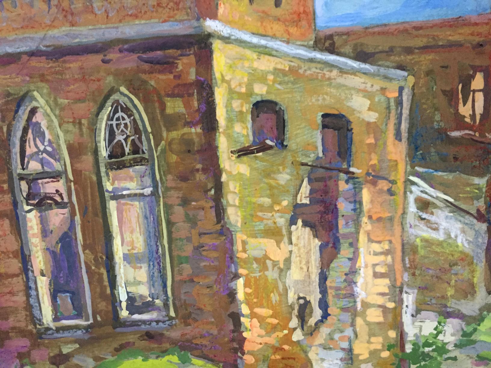 Vibrant impressionistic oil painting of Lipki village church by Yuri Alexandrovich Karganolov