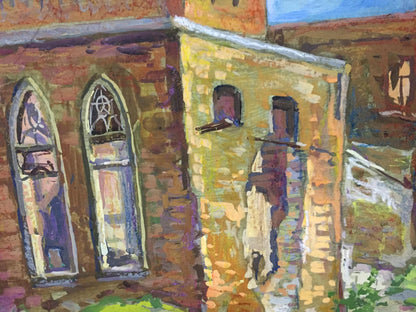 Vibrant impressionistic oil painting of Lipki village church by Yuri Alexandrovich Karganolov