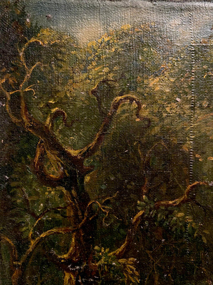 Oil painting Hot day in the forest by Oleg Litvinov, twisted tree