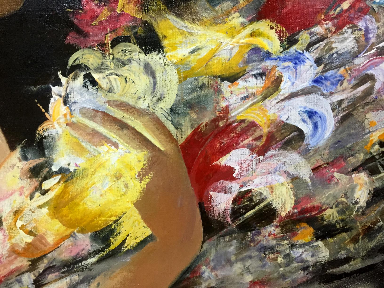 Oil painting Summer by Alexey Fedorovich Vlasov with vibrant yellow red blue strokes