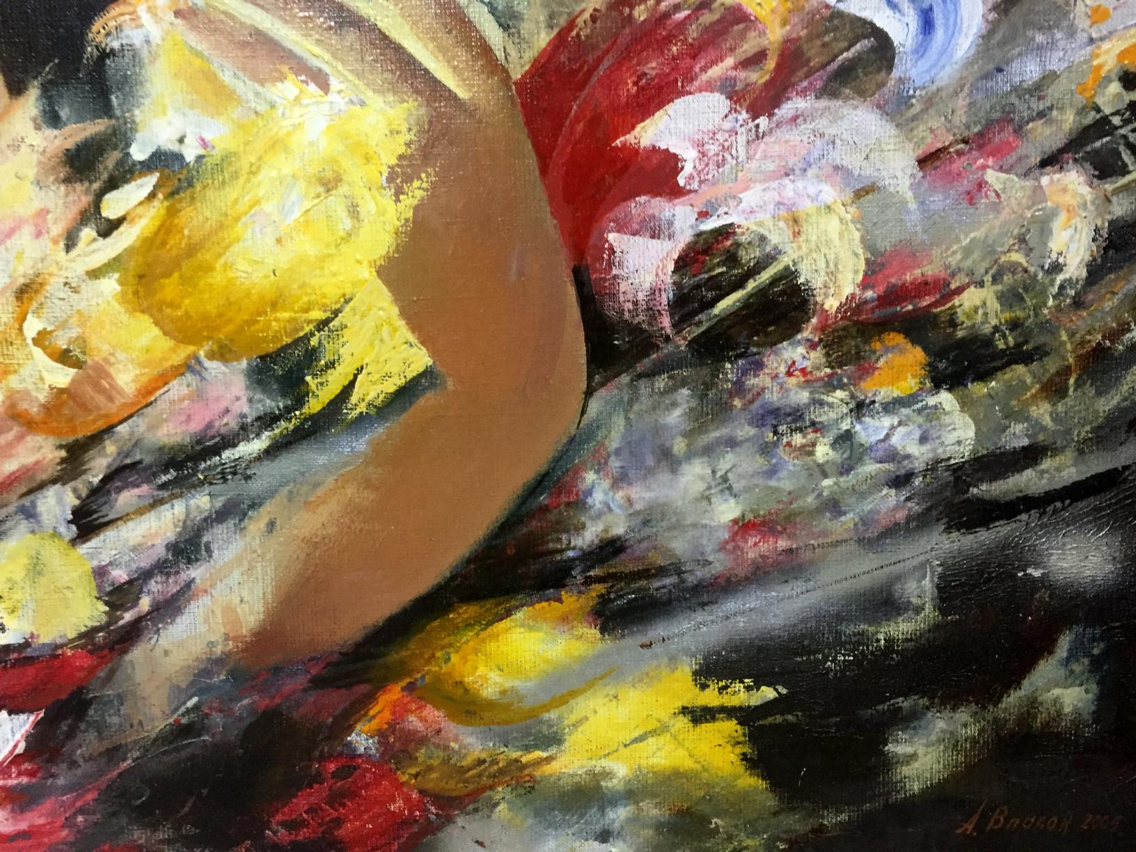 Vibrant Summer oil painting by Alexey Fedorovich Vlasov, bold yellow red black strokes