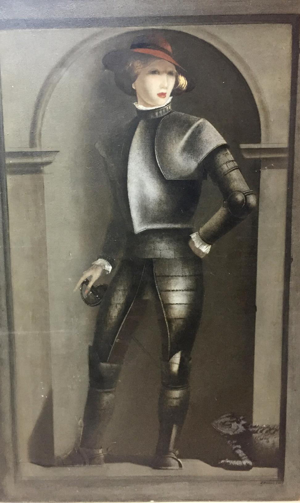 Monochrome portrait of woman in ornate armor by Alexey Fedorovich Vlasov oil painting
