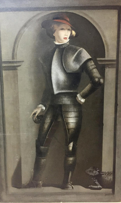 Monochrome portrait of woman in ornate armor by Alexey Fedorovich Vlasov oil painting