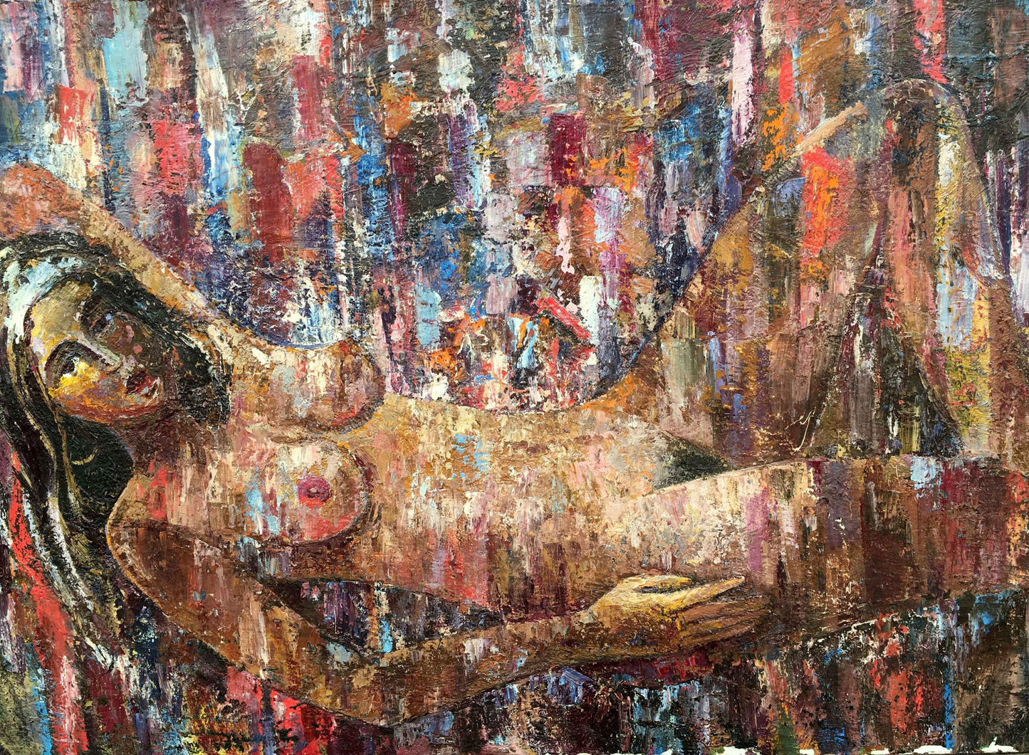 Abstract expressionist oil painting of reclining figure by Kuts Valentin Pavlovich