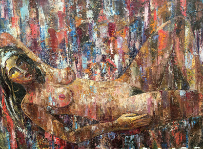 Abstract expressionist oil painting of reclining figure by Kuts Valentin Pavlovich