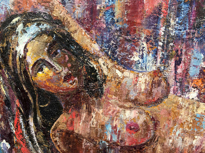 Textured abstract oil painting of reclining figure by Kuts Valentin Pavlovich