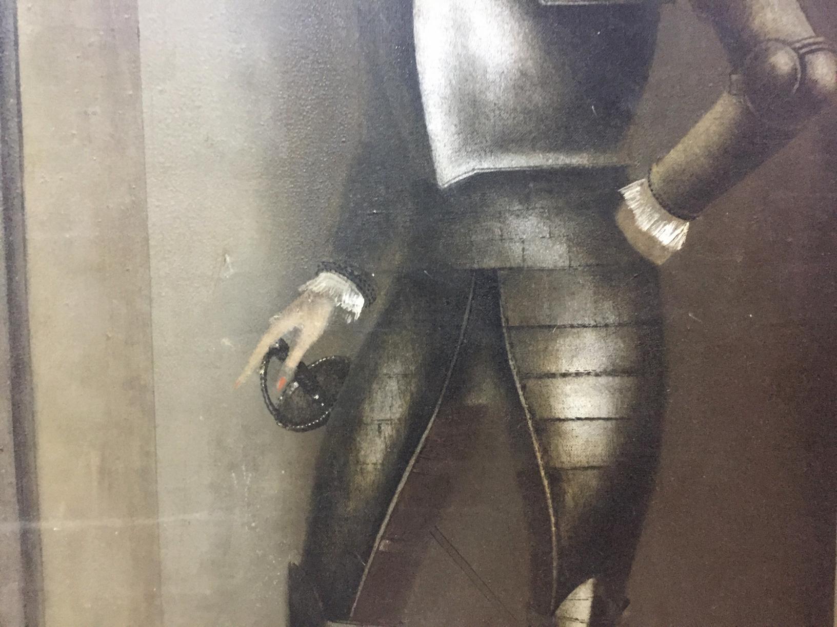 Oil painting portrait of Alexey Fedorovich Vlasov in dark metallic medieval armor