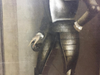 Oil painting portrait of Alexey Fedorovich Vlasov in dark metallic medieval armor