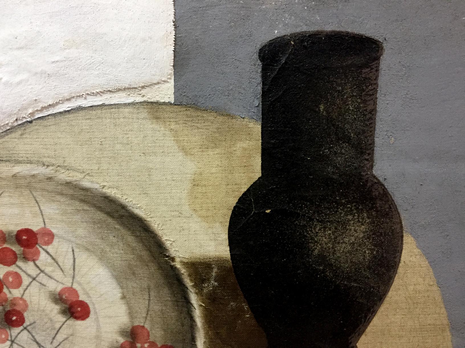 Dark matte ceramic vase with tapered neck in Sweet cherry oil painting style by Alexey Fedorovich Vlasov