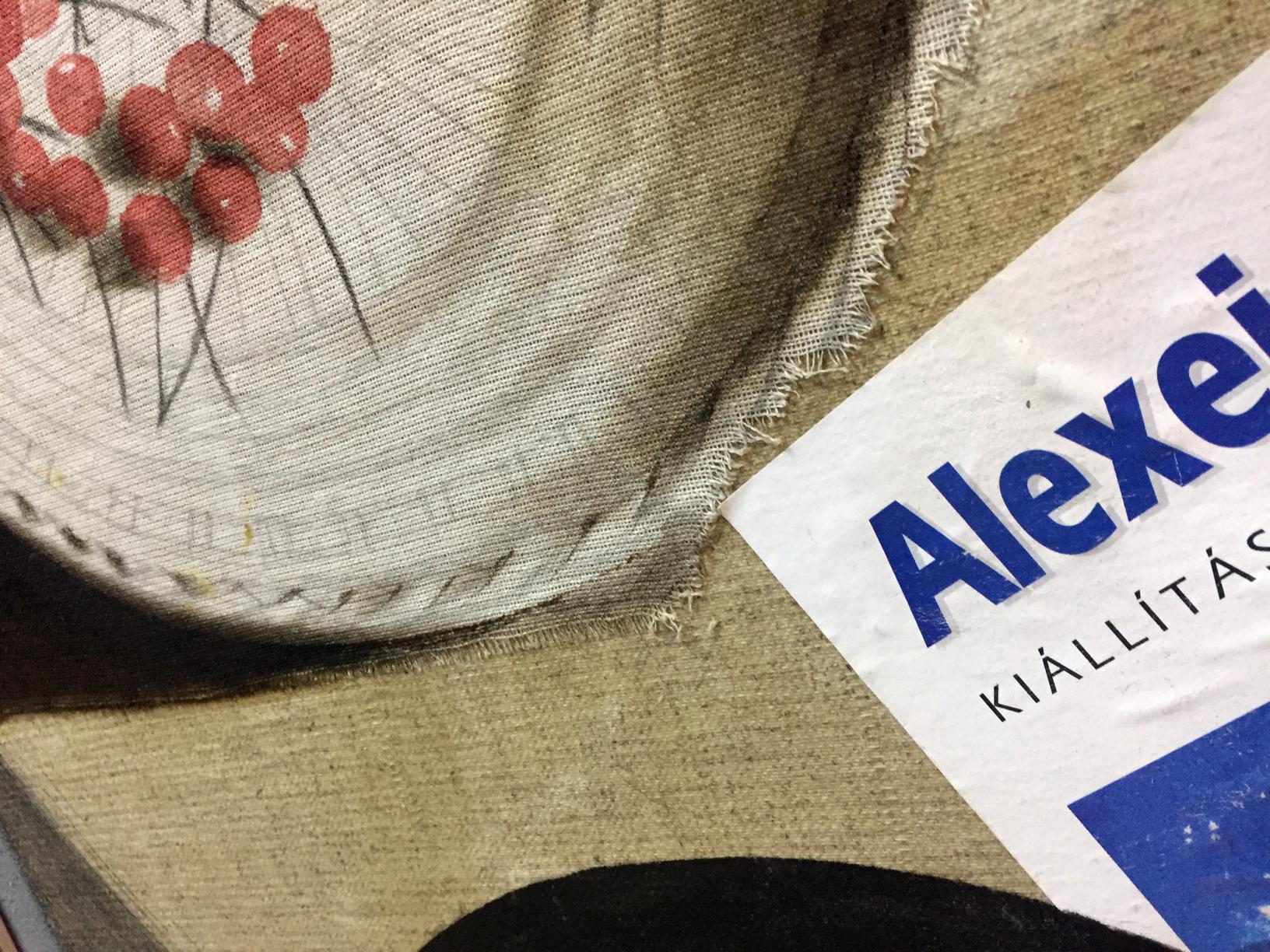 Oil painting Sweet cherry by Alexey Fedorovich Vlasov on beige fabric hat
