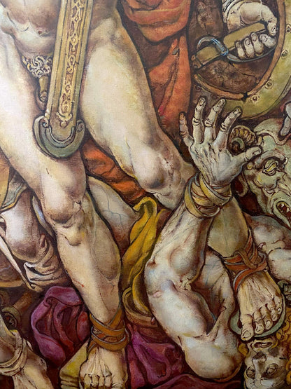Oil painting of Troy before battle by Oleg Litvinov, muscular limbs in armor