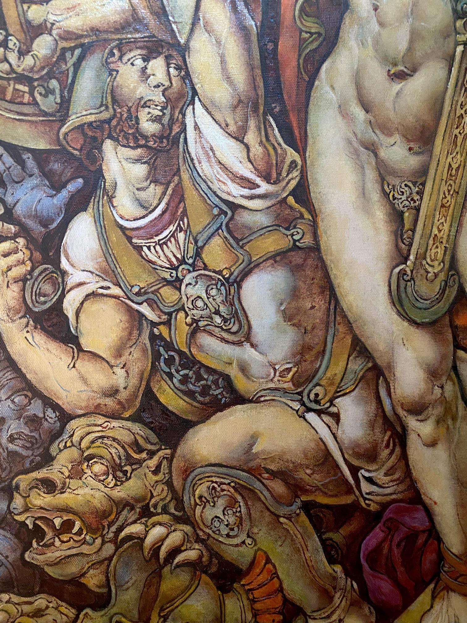 Muscular warrior in golden skull armor, Troy before battle oil painting by Oleg Litvinov