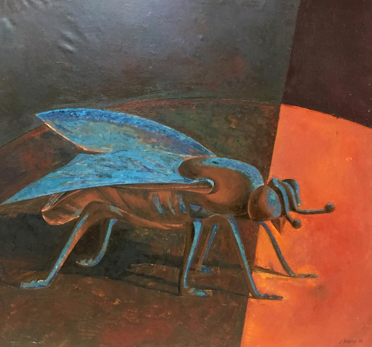 Oil painting Fly by Alexey Fedorovich Vlasov: stylized blue copper fly