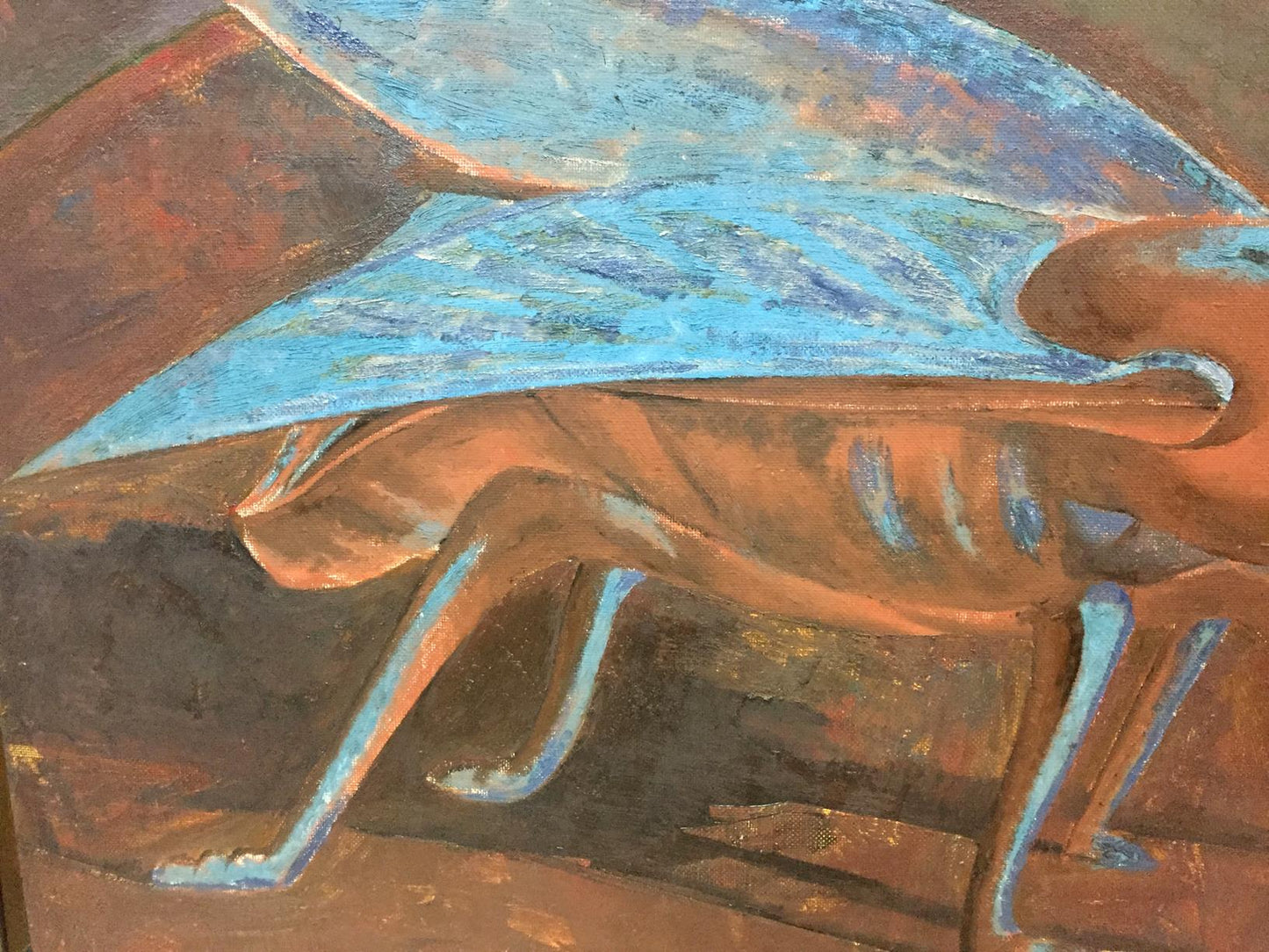 Oil painting Fly by Alexey Fedorovich Vlasov, winged creature in blue brown tones
