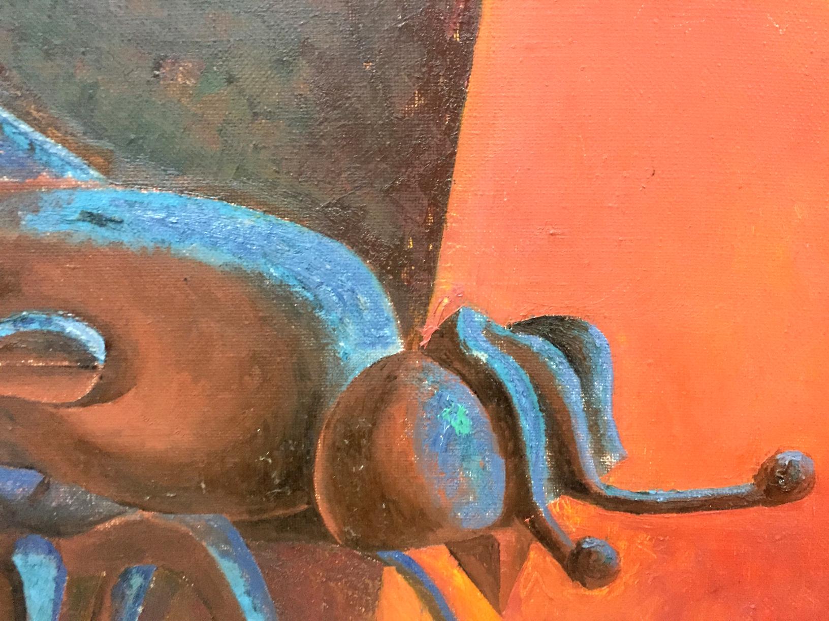 Oil painting Fly by Alexey Fedorovich Vlasov, abstract blue-brown insect
