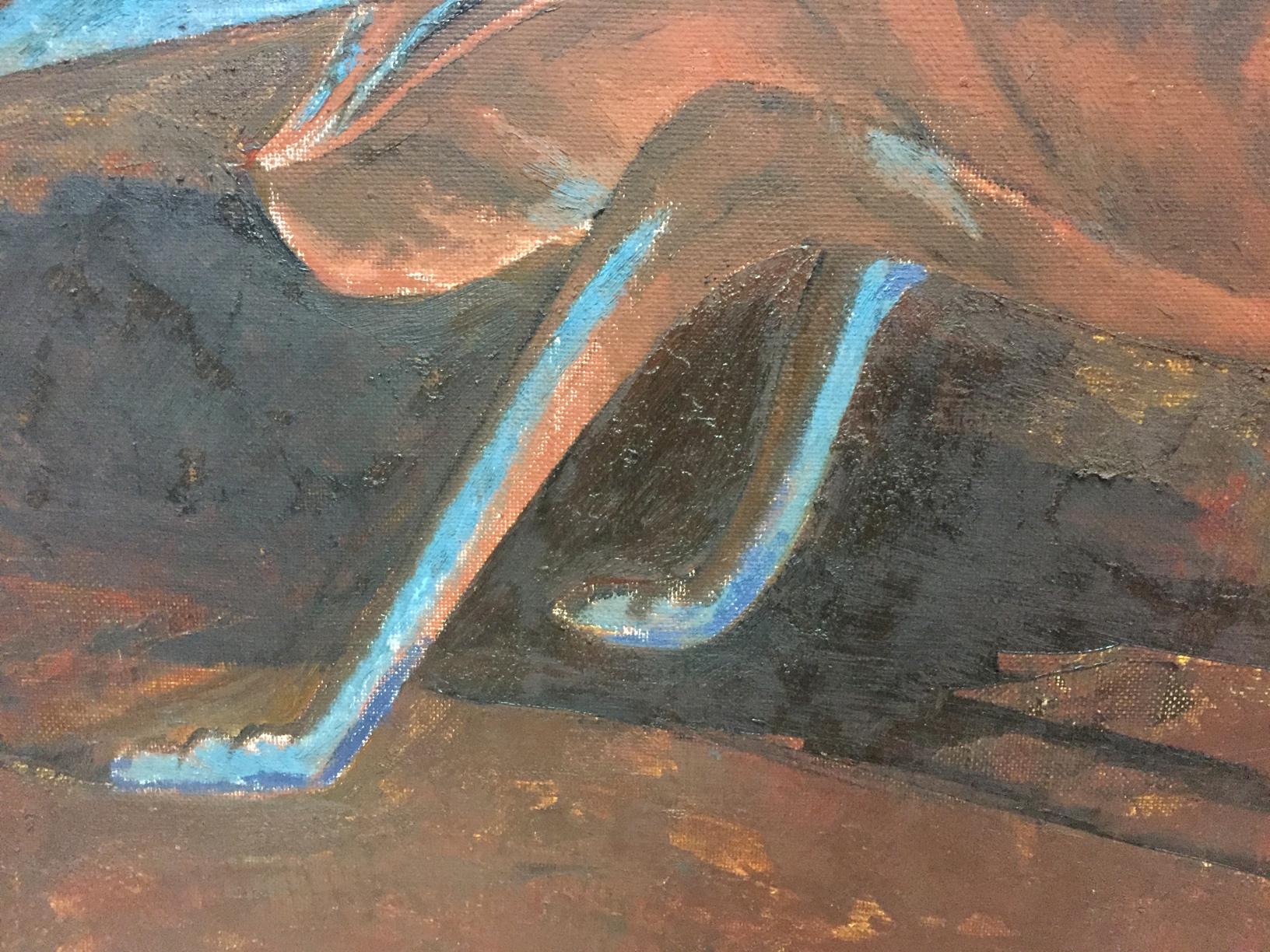 Oil painting Fly by Alexey Fedorovich Vlasov, abstract earthy tones with blue accents