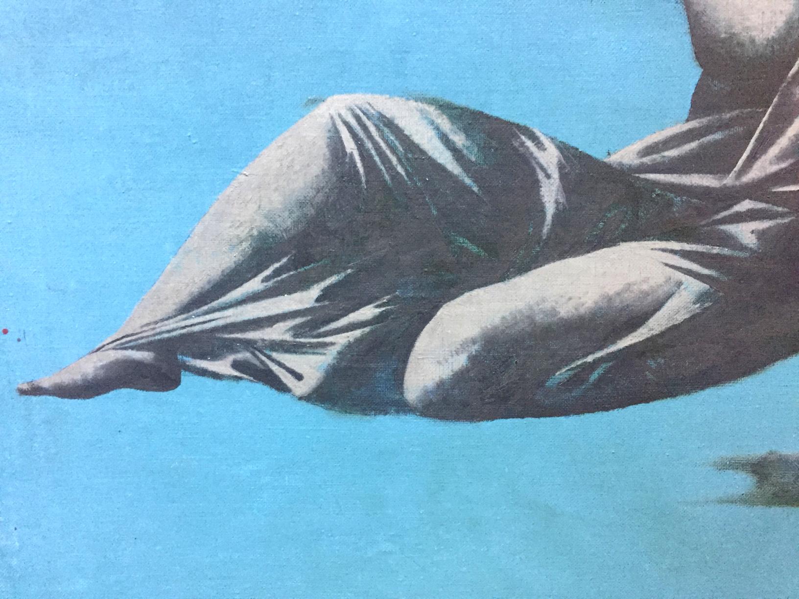 Oil painting by Alexey Fedorovich Vlasov: draped gray garment on blue background